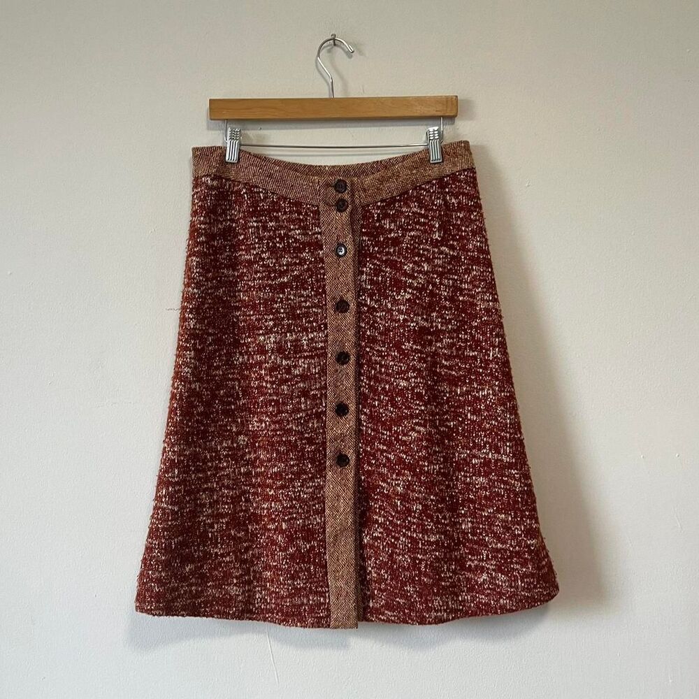 Vintage 70s Lord And Taylor Knit Orange Button Front Midi Skirt 32 Waist M/L